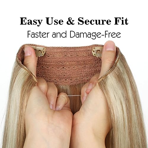 Sassina Invisible Wire Hair Extensions with Transparent Wire 16 Inch 80g Highlight Ash Blonde to Platinum Blonde Remy Hair Extensions, P8-60 - Image 6