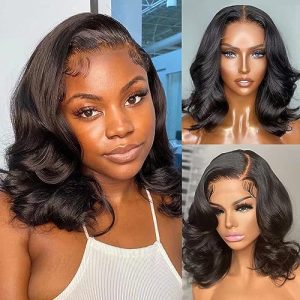 5x5 HD Lace Closure Wigs Human Hair Bob Wig Human Hair Pre Plucked 5x5 Body Wave Short Bob Wigs for Black Women 180% Density with Baby Hair(5x5 Bob Body Wave Wig, 10 Inch)