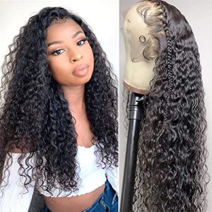 SWEETGIRL Water Wave Lace Front Wigs Human Hair Pre Plucked 13x4 HD Lace Frontal Wigs Human Hair Curly Wigs for Black Women Wet and Wavy Human Hair Lace Front Wigs 180 Density 20 Inch Natural Color