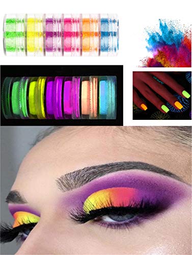 Neon Eyeshadow Pigments Black Light UV Reactive 6 Bright Powder Colors Kit (Neon)