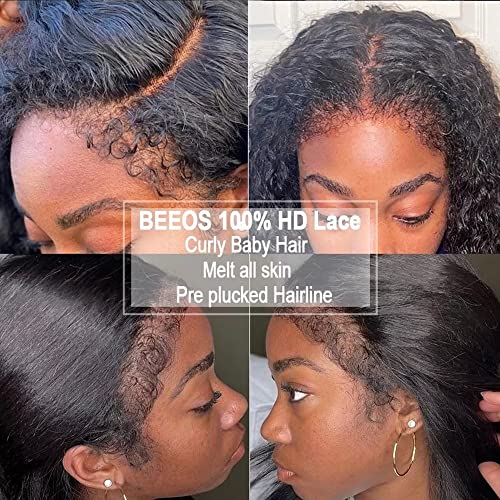 Deep Curly Human Hair Wigs 13X6 Transparent Lace Wig Pre Plucked Bleached Knots With Curly Baby Hair 180 Density Brazilian Remy Glueless Lace Wig for Women Pre Plucked Bleached Knots 24" - Image 2
