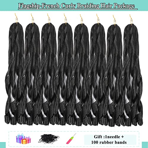 French Curl Braiding Hair 8packs, 26inch 1B Curly Braiding Hair Pre Stretched for Goddess Box Braids Crochet Hair, Bounce Curl Loose Wave Braids Curly End Crochet Hair for Black Women - Image 3