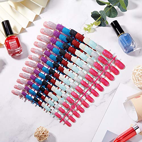 240 Pieces Square Press on Nails Medium False Nail Full Cover Artificial Fake Nail Colorful Acrylic Nail Tip Kit for Art Salon DIY (Glitter Pattern) - Image 7