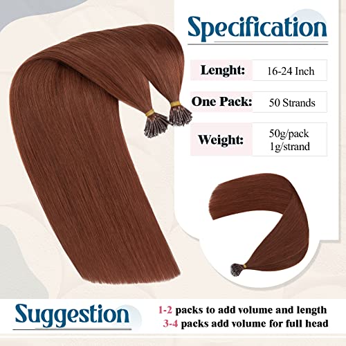 16inch Nano Beads Ring Hair Extensions Human Hair Dark Auburn Pre Bonded I Tip Keratin Cold Fusion Stick Tipped Hairpiece Iron Loop Link Straight Micro Bead Remy Hair for Women #33 50g 50strands - Image 5