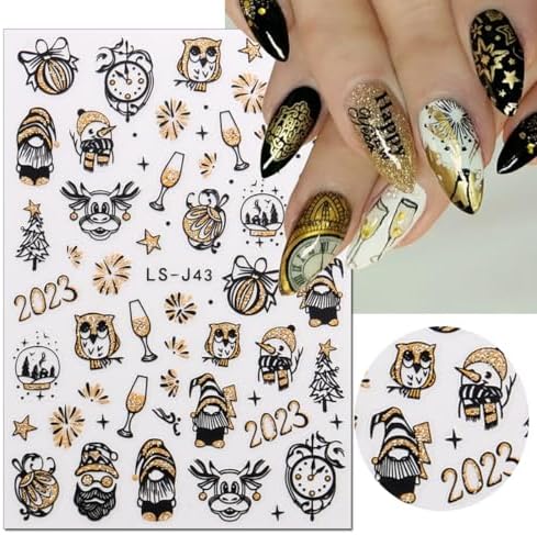 8 Sheets Christmas Nail Art Stickers Decals 2024 Gold Christmas Nail Self-Adhesive Sticker Clock Design Xmas Elk Santa Claus Snowman Winter Clocks Watches DIY Nail for Women Decor - Image 6