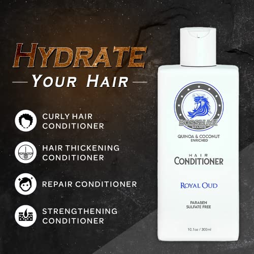 Bossman Moisturizing Hair Conditioner for Men – Stimulates, Hydrates, Soothes Men's Hair and Scalp – Natural Quinoa & Coconut Enriched - Paraben & Sulfate Free (Royal Oud Scent) - Image 2