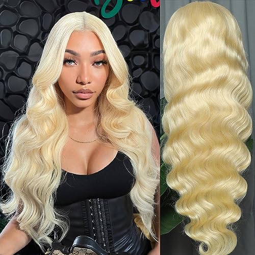 613 Body Wave Lace Front Wig Human Hair 613 Lace Front Wig Human Hair 13X6 Transparent Lace Blonde Lace Front Wigs Human Hair Pre Plucked 180% Density 613 HD Lace Frontal Wigs Human Hair 28 Inch