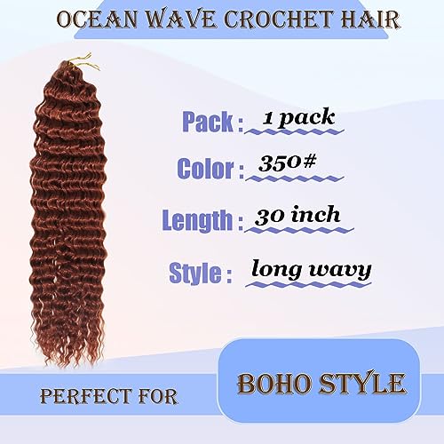 Ocean Wave Crochet Hair 30 Inch 1 Pack Long Deep Wave Braiding Hair Synthetic Curly Crochet Hair Extensions For Black Women (30 Inch, 1pack, 350) - Image 2