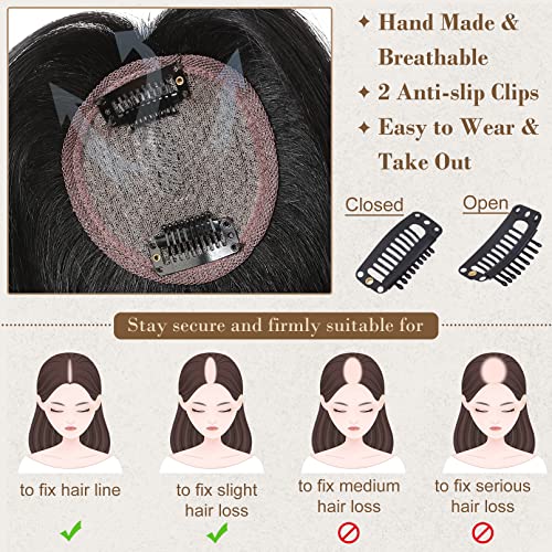 REECHO Hair Toppers for Women Real Human Hair, Hair Toppers with Bangs, Topper Hair Pieces for Women with Thinning Hair, Clip In Hair Topper Top Hair Extensions 10 Inch - Ombre Ash Blonde - Image 4