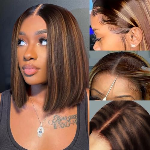 Bob Wig Glueless Wigs Human Hair Pre Plucked Pre-Cut T1B/2/30 5×6 HD Lace Front Wigs Human Hair Bob Human Hair Wig Wigs Human Hair Glueless Human Hair Bleached Knots Wear And Go 12 Inch - Image 2