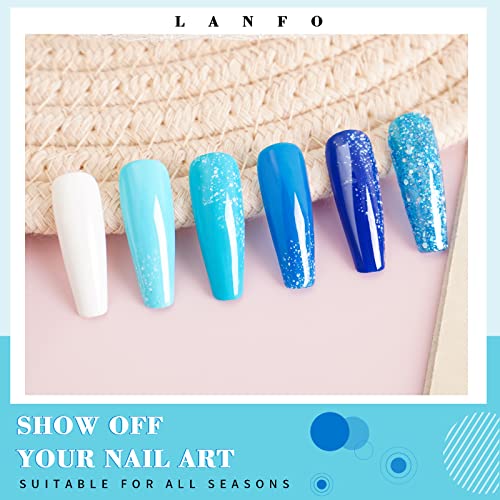 LanFo 6-Color Blue Glitter Gel Nail Polish Set for Home DIY Manicure - Image 3