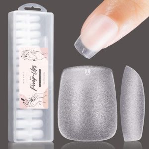 Makartt Coffin Nails Tips Extra Short 360 PCS Pre-buffed Soft Gel Nail Tips Full Cover 15 Sizes in Box Pre-shaped Ballerina Fake Nails Clear Press On Nails Soak Off Gelly Tips Nail Extension Supplies
