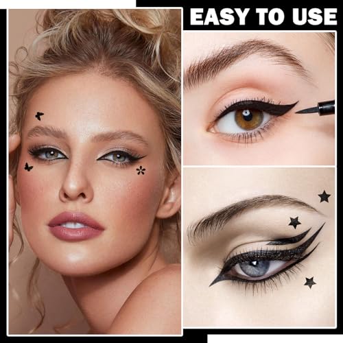 5 PCS Black Liquid Winged Eyeliner Stamp Pen Makeup Tools,Double-side Eyeliner Stamps Pencil Set,Waterproof & Long Lasting Smudgeproof Eye Liner Stencil Tattoo Pens for Women - Image 5