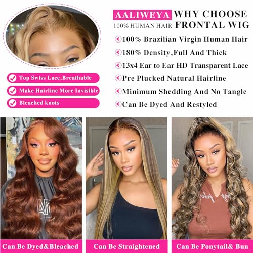 Aaliweya Highlight Lace Front Wigs Human Hair 4/27 Ombre 13x4 Body Wave Lace Frontal Wig for Women 180% Density Glueless Honey Blonde Wig Full and Thick Super Soft 26 inch - Image 5