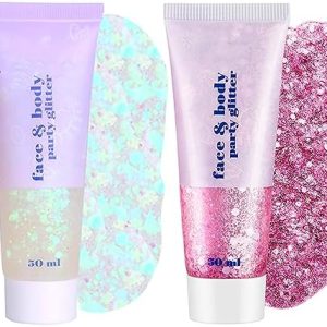 CCbeauty 50ml White and Pink Body Glitter Gel for Face, Hair, and Festivals - Shimmering Cosmetic