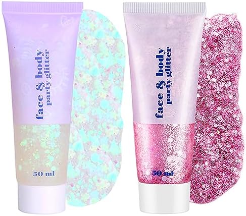 CCbeauty 50ml White and Pink Body Glitter Gel for Face, Hair, and Festivals - Shimmering Cosmetic