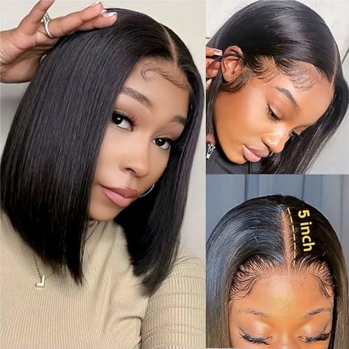 Bob Wig Human hair,Middle Part Lace Front Wigs Human Hair Pre Plucked with Baby Hair HD Lace Frontal Wig Straight Glueless Wigs Short Bob Wigs for Women 180% Density - Image 2