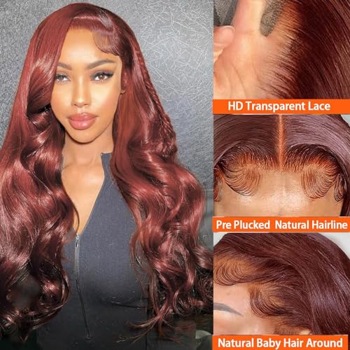 Reddish Brown Lace Front Wigs Human Hair 13x4 Body Wave Brown Lace Front Wigs Human Hair 180% Density Lace Front Wigs Human Hair Pre Plucked with Baby Hair 20inch HD Lace Front Wig Human Hair(20 inch) - Image 2