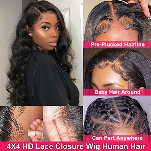 Body Wave Lace Front Wig 4x4 HD Lace Front Wigs Human Hair Pre Plucked Bleached Knots with Baby Hair 150% Density Human Hair Wigs for Women 100% Brazilain Virgin Human Hair Wigs(28inch) - Image 2