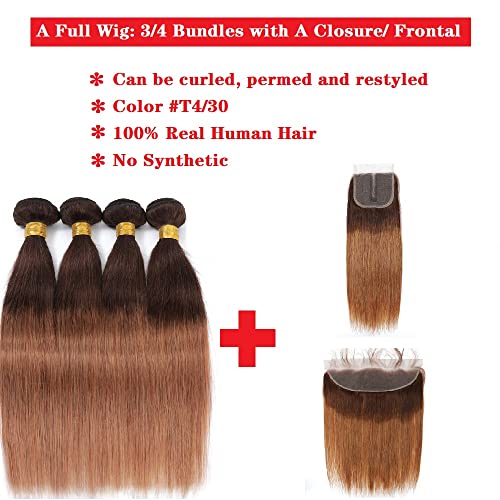 10A Ombre Brazilian Straight Hair 4 Bundles 100% Unprocessed Virgin Brazilian Remy Hair Bundles Straight Human Hair Bundles 2 Tone T4/30 Human Hair Weave Bundles (22 24 26 28) - Image 5