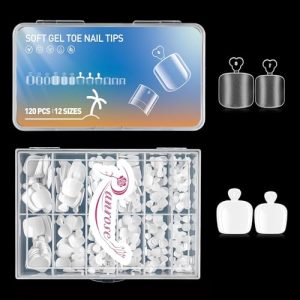 Ranrose Square Toe Nail Tips - 120Pcs Full Cover Soft Gel Tips Full Matte & 240PC Full Cover Acrylic Toenails 12 Sizes White False Toe Foot Short Press on Artificial Fake Toenails for Salon DIY
