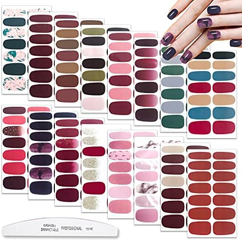 WOKOTO 16 Sheets Solid Gradient Full Nail Wraps for Women Finger Nail Polish Stickers Self Adhesive Nail Polish Strips Stick On Nail Polish Stickers for Nail Art Strips Full Nail Stickers for Nails