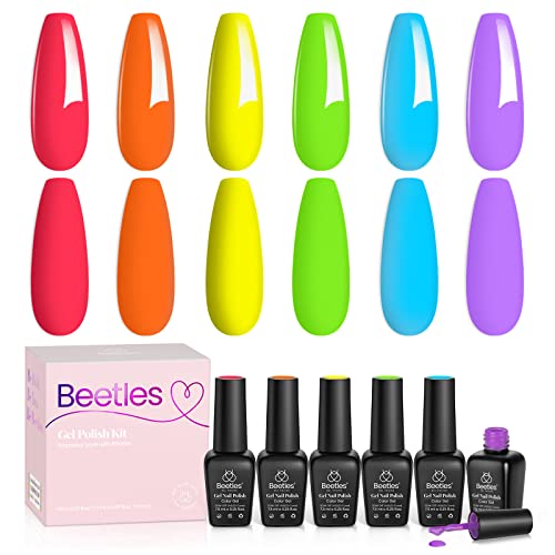 Beetles Gel Nail Polish Kit with 240Pcs Nail Extension Kit and 2 In 1 Nail Glue Base Gel, 6 Colors Spring Summer Gel Nail Polish Soak Off Nail Lamp Cured Nail Manicure Nail Art Design Gifts for Women - Image 2