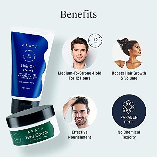Arata Natural Curl Defining Hair Styling Combo with Hair Gel & Hair Cream for Women & Men || All Natural,Vegan & Cruelty Free || for Nourishing,Styling & Strong Hold (250 ml) - Image 2
