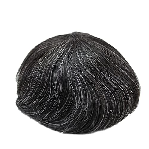 Natural Black toupee for Men 20% Grey Hair Mixed PU Skin Hair System Hair Patch - Image 3