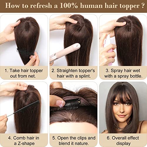 REECHO Hair Toppers for Women Real Human Hair, Hair Toppers with Bangs, Topper Hair Pieces for Women with Thinning Hair, Clip In Hair Topper Top Hair Extensions 10 Inch - Ombre Ash Blonde - Image 5