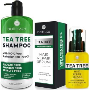 Tea Tree Oil Shampoo - Sulfate and Paraben Free with Collagen Keratin - Ideal for Women and Men with Oily Hair and Scalp Buildup and Tea Tree Oil Hair Serum - Moisturizer Treatment