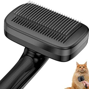 Dog Brush for Shedding Long & Short Haired Dogs, Cat Self Cleaning Slicker Retractable Brush for Curly Straight Hair, Removes Loose Fur, Mats, Tangles from Animals & Pet's Coat, Black