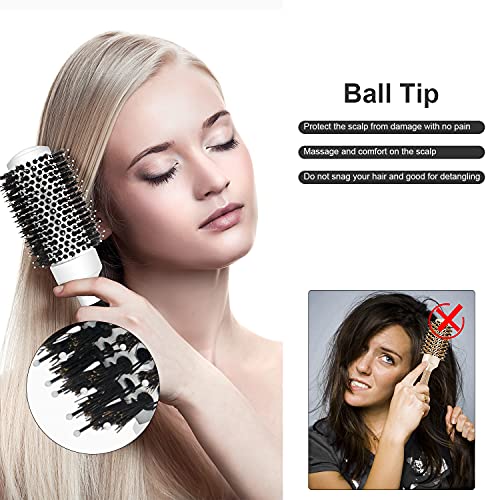 Round Brush with Boar Bristle, Ball Tip Round Hair Brushes for Women Blow Drying, 2 Clips and 1 Comb Included (2.9" & Barrel 1.7")… - Image 3