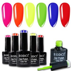 Neon Gel Nail Polish Set, Summer Bright 6 Colors Hot Pink Green Navy Blue Red Orange Yellow Nail Gel Kit Soak Off Nail Art Design Manicure DIY at Home Salon Gifts for Women