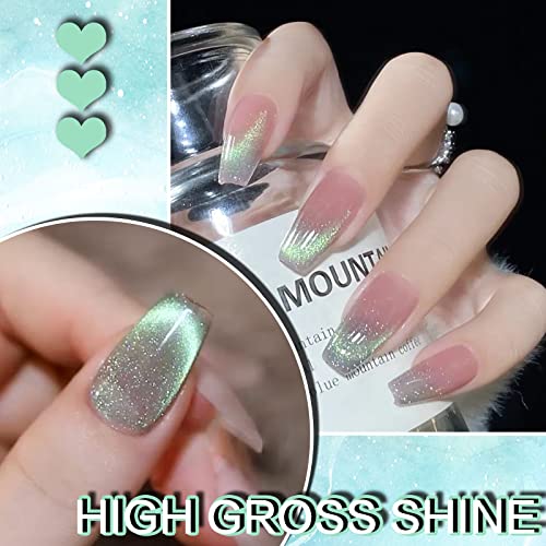 Crystal Cat Eye Gel Polish Kit 9D Holographic Magnetic Nail Art Diamond Green - Image 3