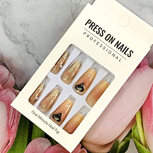Press on Nails Square Medium Length, Coffin Shape Full Cover Reusable False Nails with Glue, Stick on Nails with Love Heart Rhinestone Designs, Artificial Acrylic Fake Nails for Women, Glue on Nails - Image 6