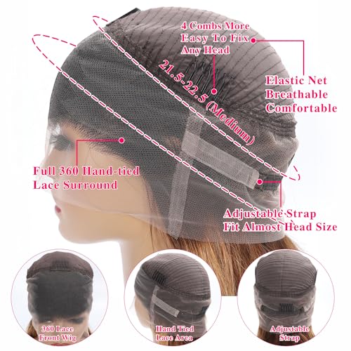 Ombre Highlight Body Wave 360 Lace Front Wigs Human Hair Pre Plucked With Baby Hair Honey Blonde 360 Hd Lace Frontal Wigs Human Hair Full Lace for Women 18inch - Image 6