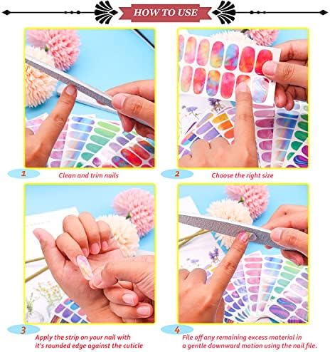 JERCLITY 336 Pieces 24 Sheets Women's Full Wrap Marble Nail Polish Strips Stickers Self-Adhesive Solid Color Gel Nail Strips Decals with Nail File for Women Girls Nail Decorations (Trendy Style) - Image 7