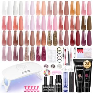 28 Colors Poly Nail Gel Kit Starter Kit Poly Extension gel Nail Kit With U V Lamp Manicure Starter Kit Diy At Home With Other Basic Poly Nail Gel Art Tools