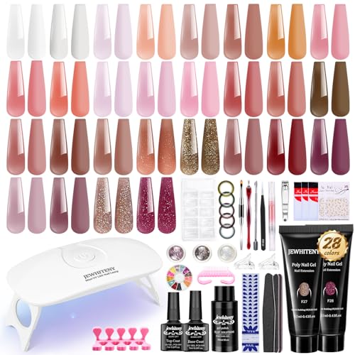 28 Colors Poly Nail Gel Kit Starter Kit Poly Extension gel Nail Kit With U V Lamp Manicure Starter Kit Diy At Home With Other Basic Poly Nail Gel Art Tools