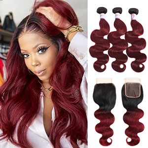 Brazilian Ombre Body Wave Human Hair Bundles with Closure 16 Inch Unprocessed