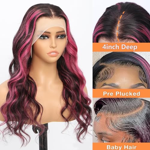 MEGALOOK 28 Inch Ombre Purple Body Wave Brazilian Virgin Human Hair Lace Front Wig 180% Density - Image 2