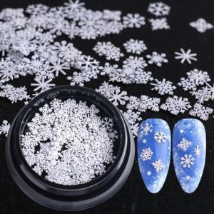 White Snowflake Nail Art Glitter Flakes for Nail Art Christmas Nail Decorations 3D Snowflake Nail Sequins Winter Nail Stickers Nail Decals Christmas Nail Art Supplies Nail Accessories 100PCS