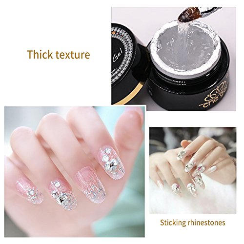 Nail Art Glue,Rhinestone Glue Gel Nail Art Nail Glue Gel Adhesive Resin Gem Jewelry Diamond Gel Nail Polish Clear Decoration Shine Finish and Long Lasting Soak Off LED Gel Base Top Coat Glossy - Image 2
