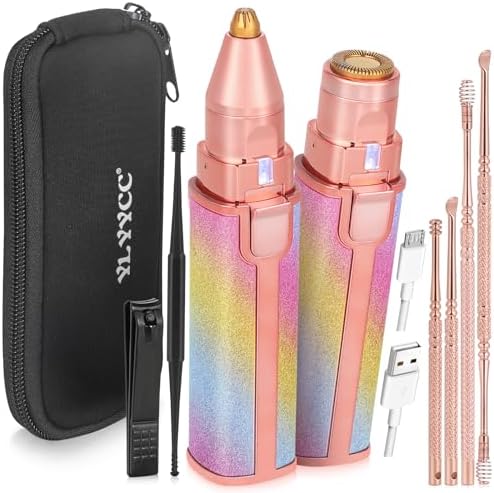 Facial Hair Removal for Women, Electric 2 in 1 Face Shaver and Eyebrow Trimmer, Ear Wax Removal Tool with Storage Box, Rechargeable Nose Hair Trimmer for Women with Built-in LED Light