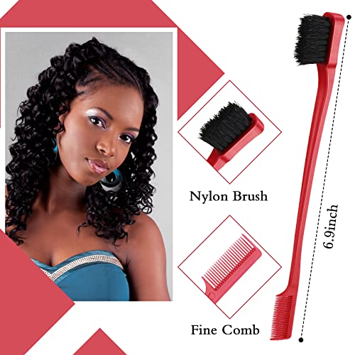 Geiserailie 3 Pcs Slick Back Hair Brush Set Bristle Hair Brush Edge Control Brush Teasing Comb for Women Baby Kids' Black Hair (Red) - Image 2