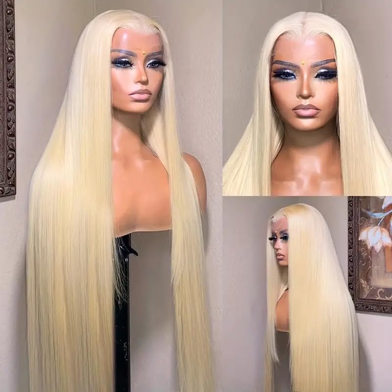 613 Lace Front Wig Human Hair 13x6 Transparent Lace Blonde Lace Front Wigs Human Hair Pre Plucked 613 HD Lace Frontal Wig 13X6 200% Density blonde wig human hair 40Inch Straight 613 wig - Image 2