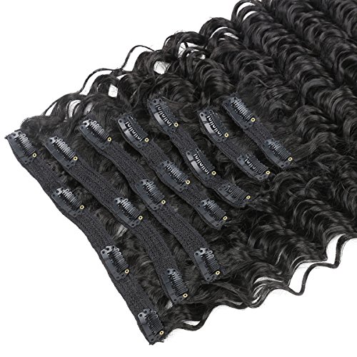 Synthetic Curly Clip in Hair Extensions Double Weft Full Head Deep Wave Hair Pieces Heat Resistance Thick Deep Wave Clip In 7 Pieces(24" Deep Wave, 1B Natural Black) - Image 5