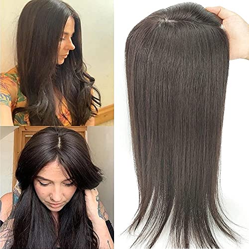 6inx6in Long Straight Human Hair Topper 4 Clips in perimeter Silk Top Hair Pieces for Women Breathable Silk Top Base European Hair (Medium Brown, 22 inches), 22 Inch, 1312-A - Image 3