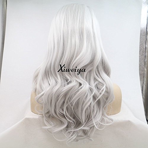 Xiweiya Wigs Silver Synthetic Lace Front Wig Platinum Grey Color Hair Heat Resistant Fiber Hair Side Part Body Wave Silver White Synthetic Lace Front Wigs for Women Makeup Cosplay Party Wig - Image 3